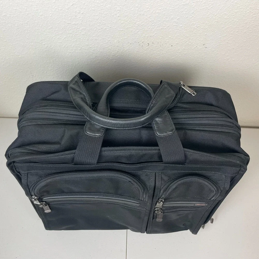 TUMI Alpha Wheeled Briefcase 26103D4 Black Nylon Expandable Rolling Laptop Bag